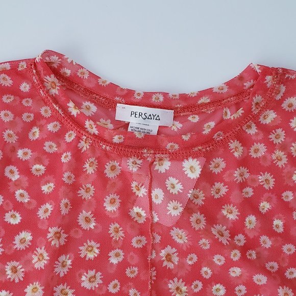 PERSAYA Red Floral Mesh Top - Picture 6 of 9